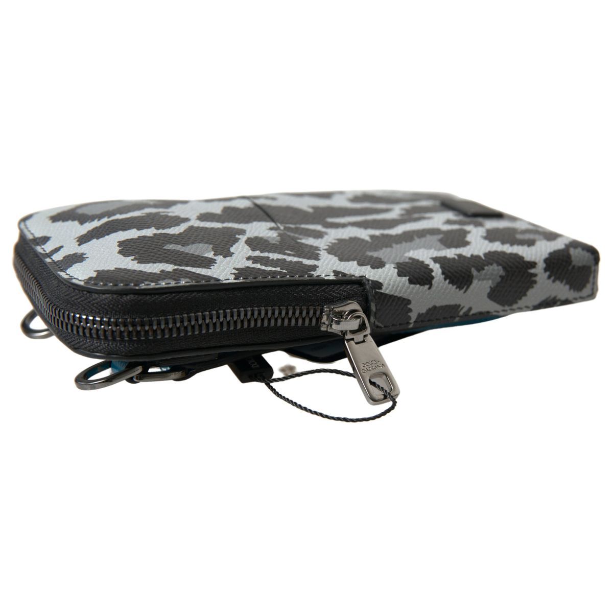 Dolce & Gabbana Elegant Leather Crossbody Phone Bag gray-leopard-leather-men-purse-crossbody-sling-phone-bag