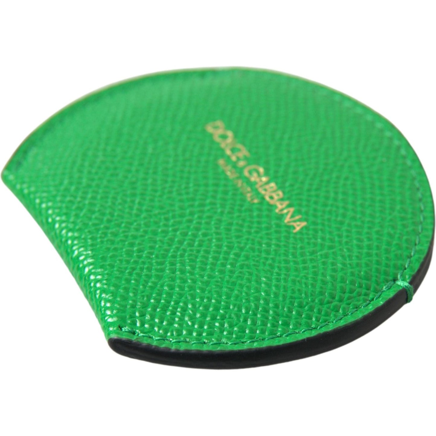 Dolce & Gabbana Elegant Calfskin Leather Mirror Holder green-calfskin-leather-round-logo-hand-mirror-holder