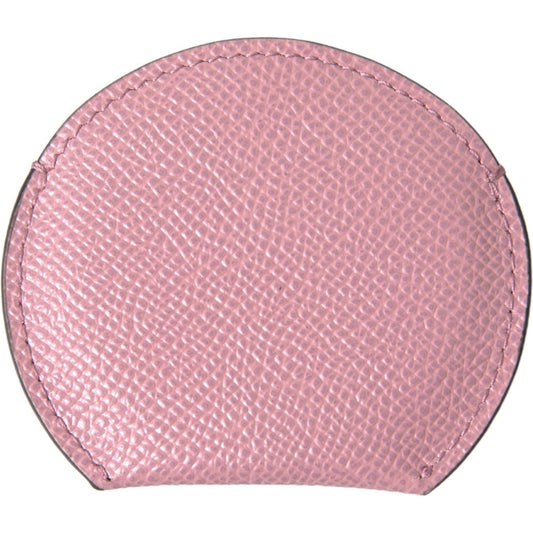 Dolce & Gabbana Elegant Pink Leather Hand Mirror Holder pink-calfskin-leather-round-logo-print-hand-mirror-holder-1