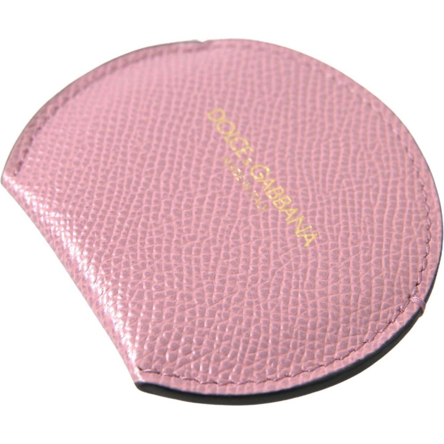 Dolce & Gabbana Elegant Pink Leather Hand Mirror Holder pink-calfskin-leather-round-logo-print-hand-mirror-holder-1