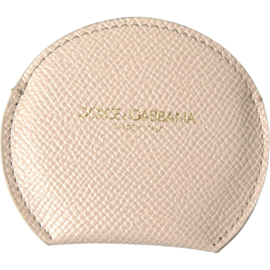 Dolce & Gabbana Elegant Calfskin Leather Hand Mirror Holder beige-calfskin-leather-round-logo-hand-mirror-holder