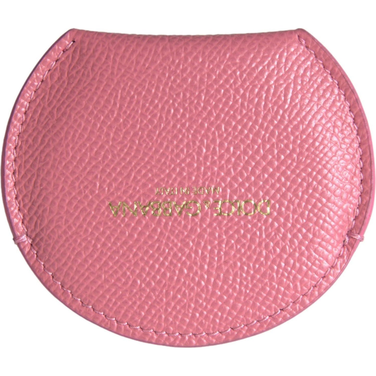 Dolce & Gabbana Elegant Pink Leather Mirror Holder pink-calfskin-leather-round-logo-print-hand-mirror-holder