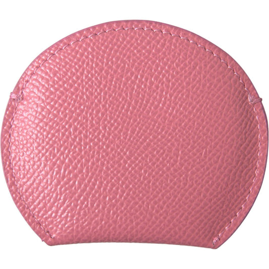 Dolce & Gabbana Elegant Pink Leather Mirror Holder pink-calfskin-leather-round-logo-print-hand-mirror-holder