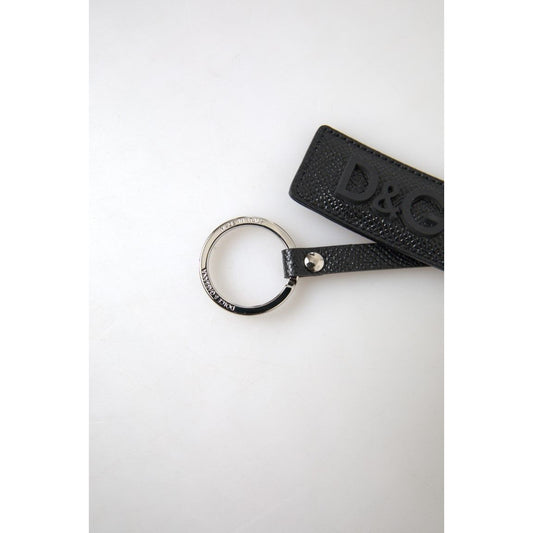 Dolce & Gabbana Elegant Black Leather Keyring Accessory black-dg-logo-leather-silver-metal-keychain