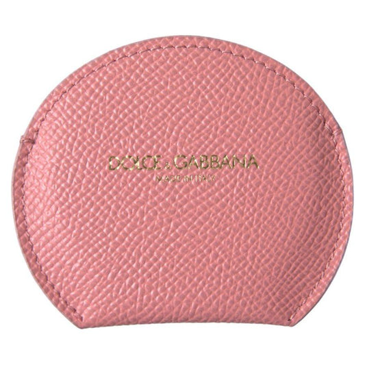 Dolce & Gabbana Chic Pink Leather Hand Mirror Holder pink-calfskin-leather-round-mirror-holder