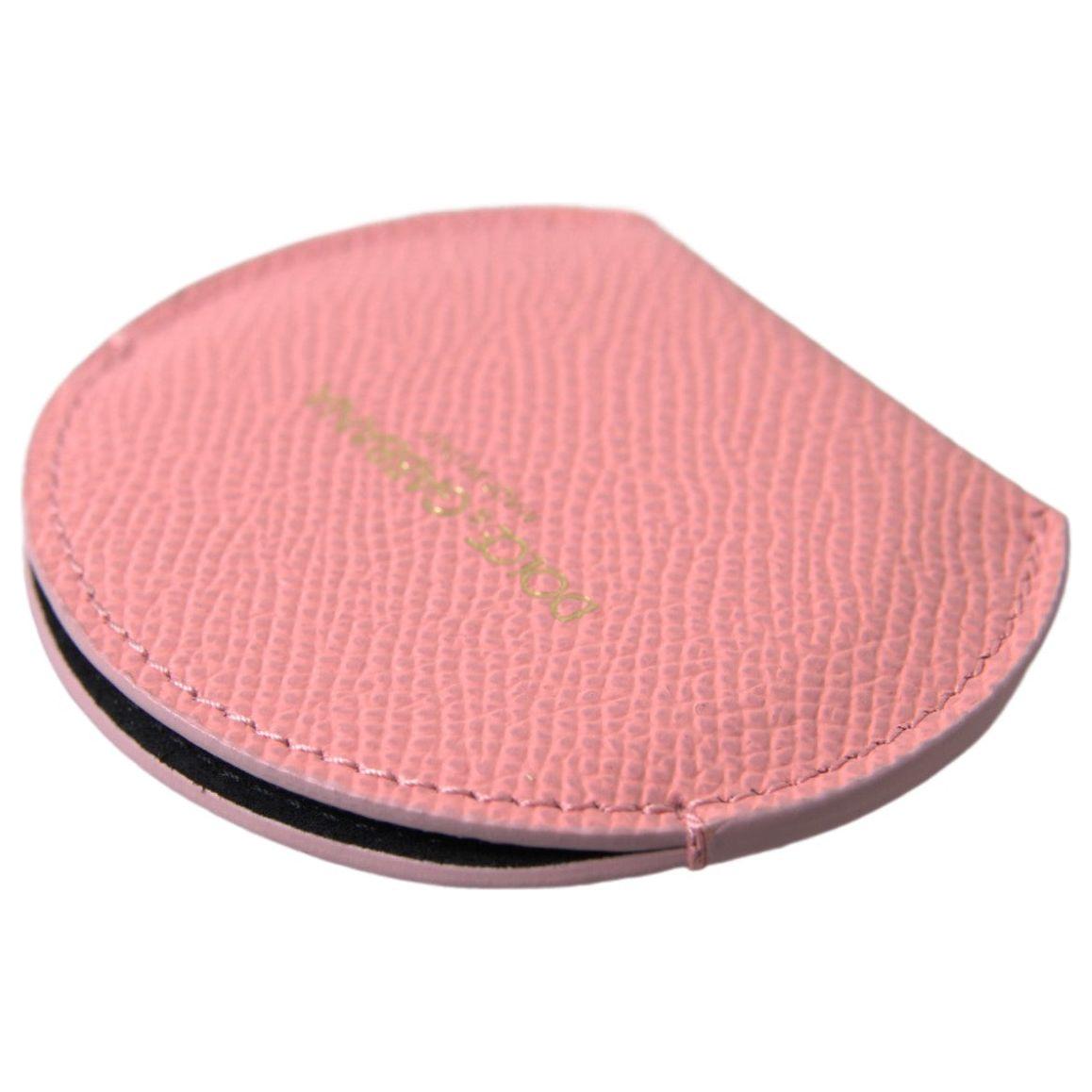 Dolce & Gabbana Chic Pink Leather Hand Mirror Holder pink-calfskin-leather-round-mirror-holder