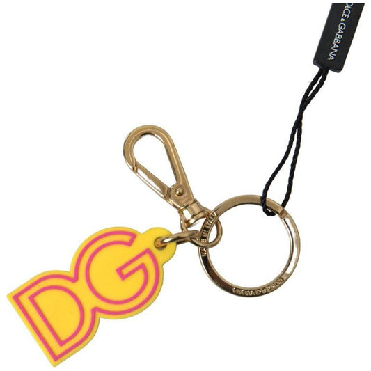Dolce & Gabbana Chic Yellow Logo-Engraved Keychain yellow-rubber-dg-logo-gold-brass-metal-keyring-keychain