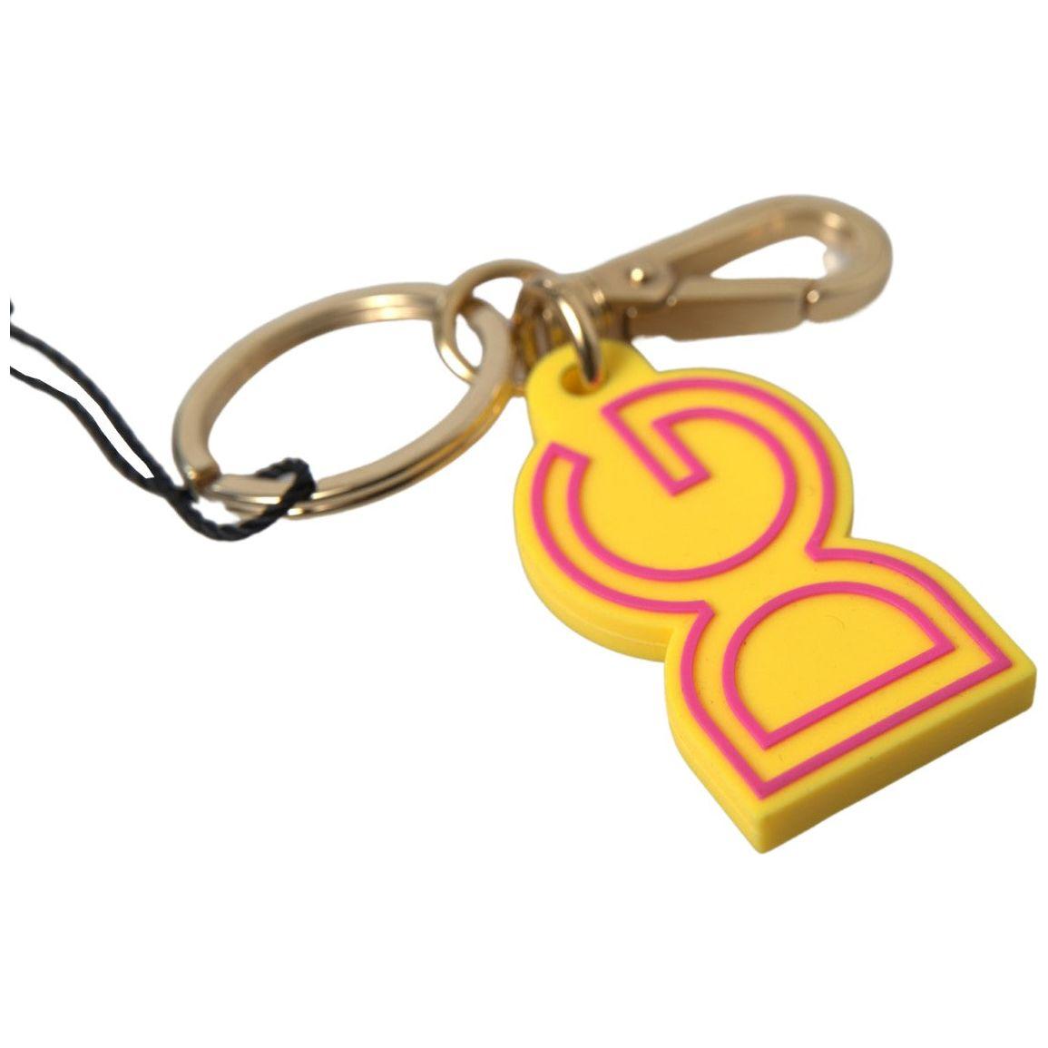 Dolce & Gabbana Chic Yellow Logo-Engraved Keychain yellow-rubber-dg-logo-gold-brass-metal-keyring-keychain