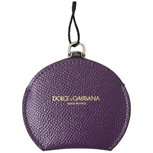 Dolce & Gabbana Elegant Purple Leather Mirror Holder purple-calfskin-leather-round-hand-mirror-holder