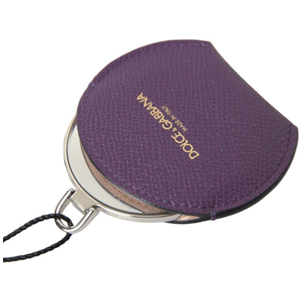 Dolce & Gabbana Elegant Purple Leather Mirror Holder purple-calfskin-leather-round-hand-mirror-holder