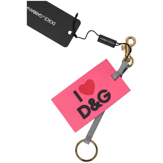 Dolce & Gabbana Chic Pink Leather-Trimmed Keychain pink-silicone-dg-logo-gold-brass-keyring-women-keychain