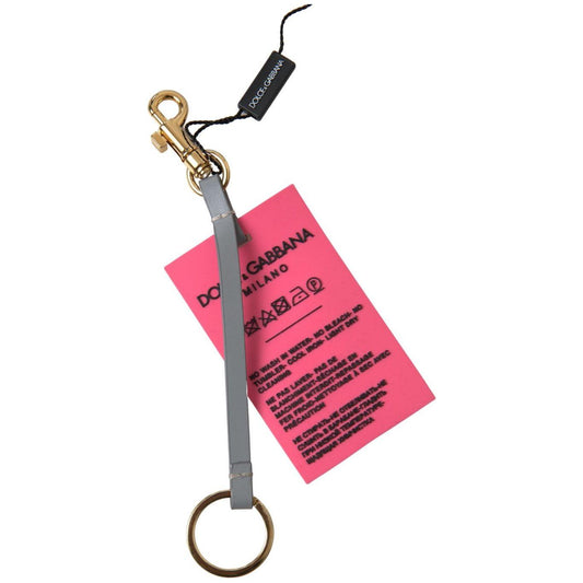 Dolce & Gabbana Chic Pink Leather-Trimmed Keychain pink-silicone-dg-logo-gold-brass-keyring-women-keychain
