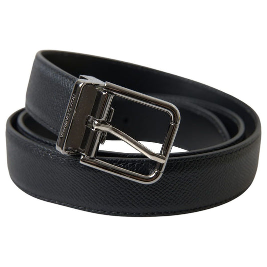 Dolce & Gabbana Elegant Black Leather Designer Belt black-leather-silver-metal-buckle-women-belt