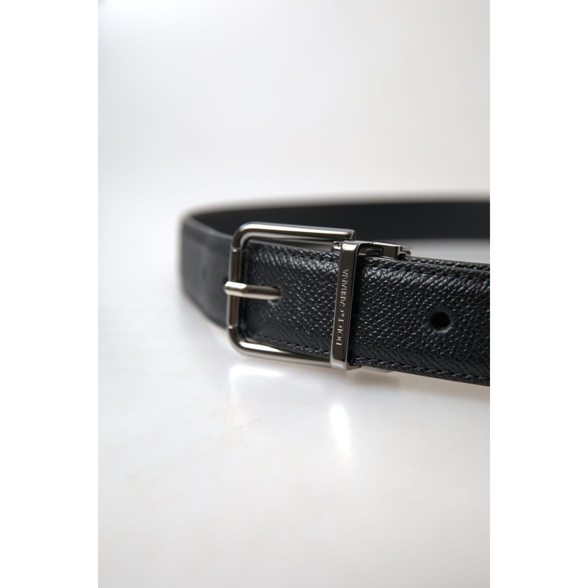 Dolce & Gabbana Elegant Black Leather Designer Belt black-leather-silver-metal-buckle-women-belt