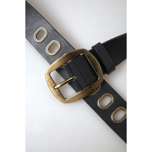 Dolce & Gabbana Sleek Italian Leather Belt with Metal Buckle black-leather-gold-metal-buckle-men-belt-1
