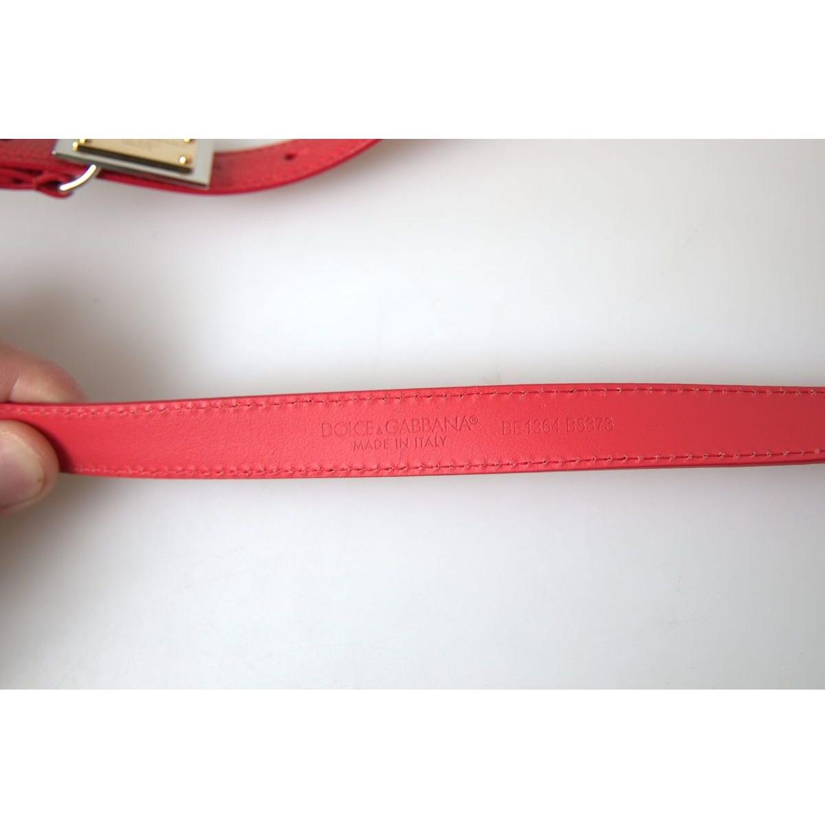 Dolce & Gabbana Elegant Red Leather Designer Belt red-leather-gold-engraved-metal-buckle-belt