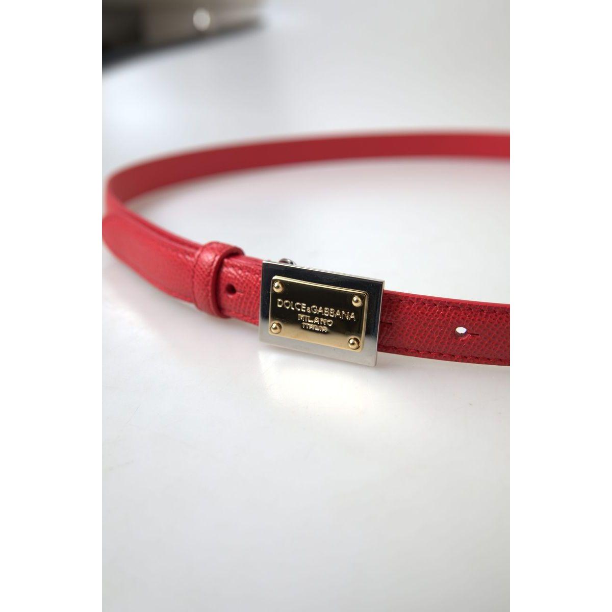 Dolce & Gabbana Elegant Red Leather Designer Belt red-leather-gold-engraved-metal-buckle-belt