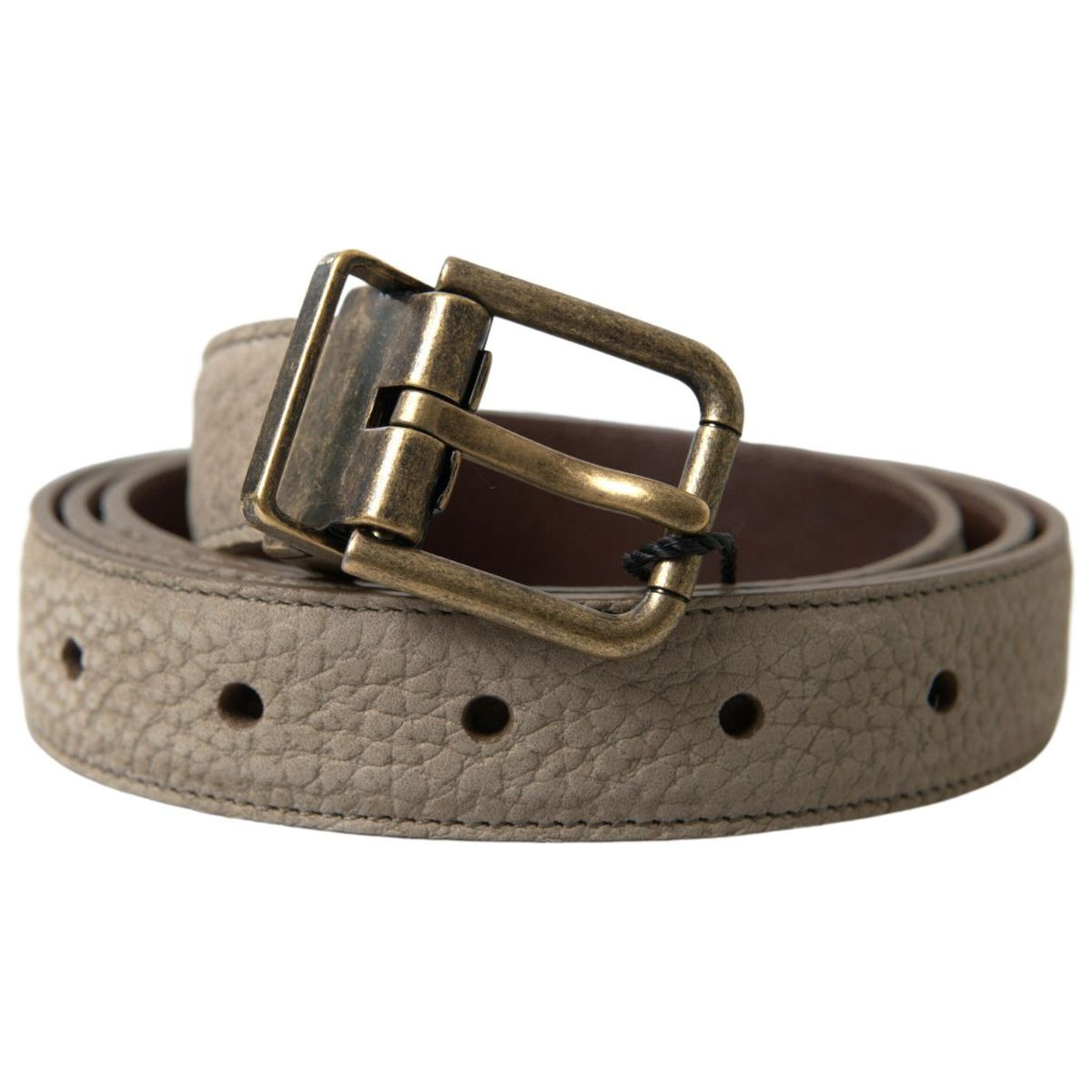Dolce & Gabbana Elegant Beige Leather Belt with Metal Buckle beige-leather-gold-metal-buckle-men-belt