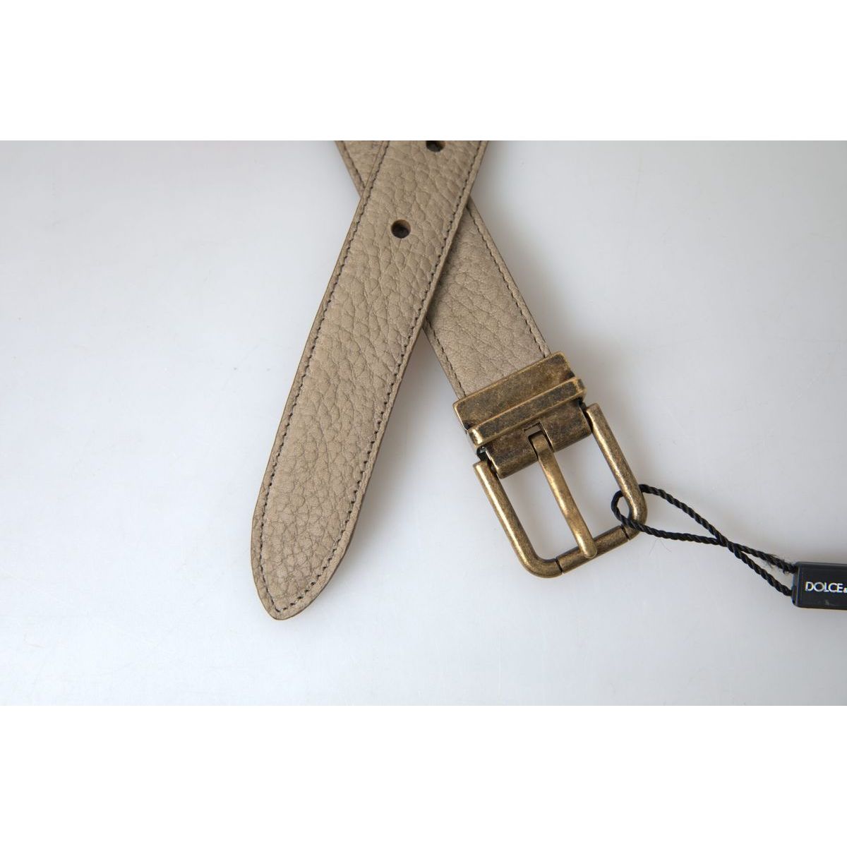 Dolce & Gabbana Elegant Beige Leather Belt with Metal Buckle beige-leather-gold-metal-buckle-men-belt