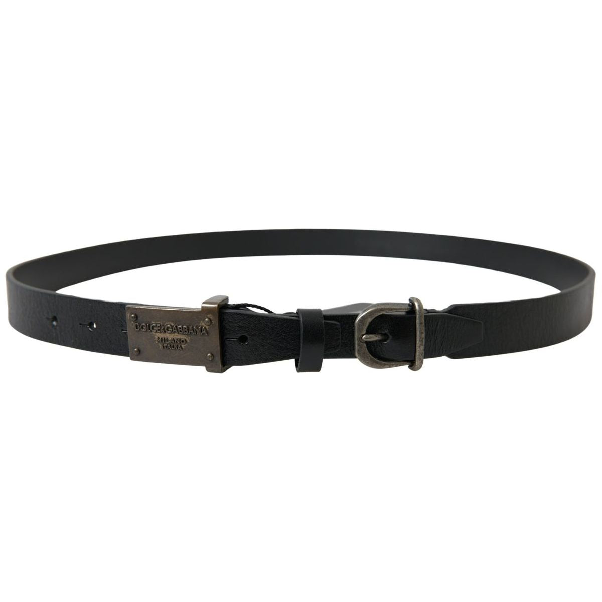 Dolce & Gabbana Elegant Black Leather Belt - Metal Buckle Closure black-leather-antique-logo-buckle-belt