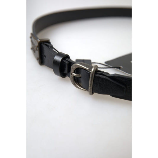 Dolce & Gabbana | Black Leather Antique Logo Buckle Belt | McRichard Designer Brands