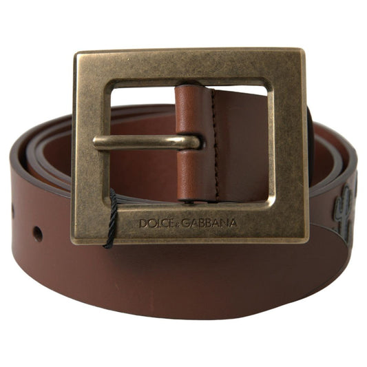 Dolce & Gabbana Elegant Leather Belt with Metal Buckle brown-leather-dgfamly-square-buckle-belt