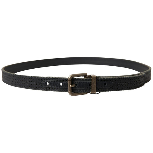 Dolce & Gabbana Elegant Black Leather-Cotton Blend Belt black-leather-perforated-gold-buckle-belt