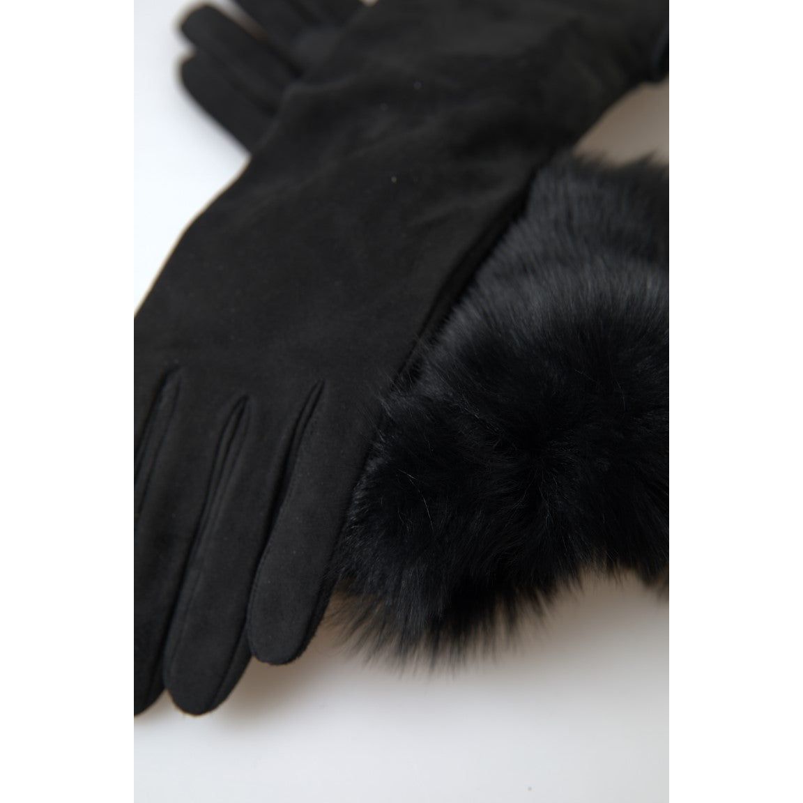 Dolce & Gabbana Elegant Leather Elbow Length Gloves with Fur Trim black-leather-fur-elbow-length-gloves