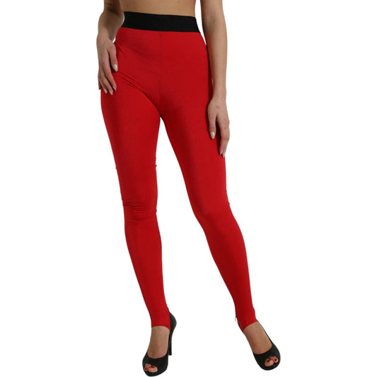 Dolce & Gabbana Elegant Red High Waist Leggings Pants red-nylon-stretch-slim-leggings-pants
