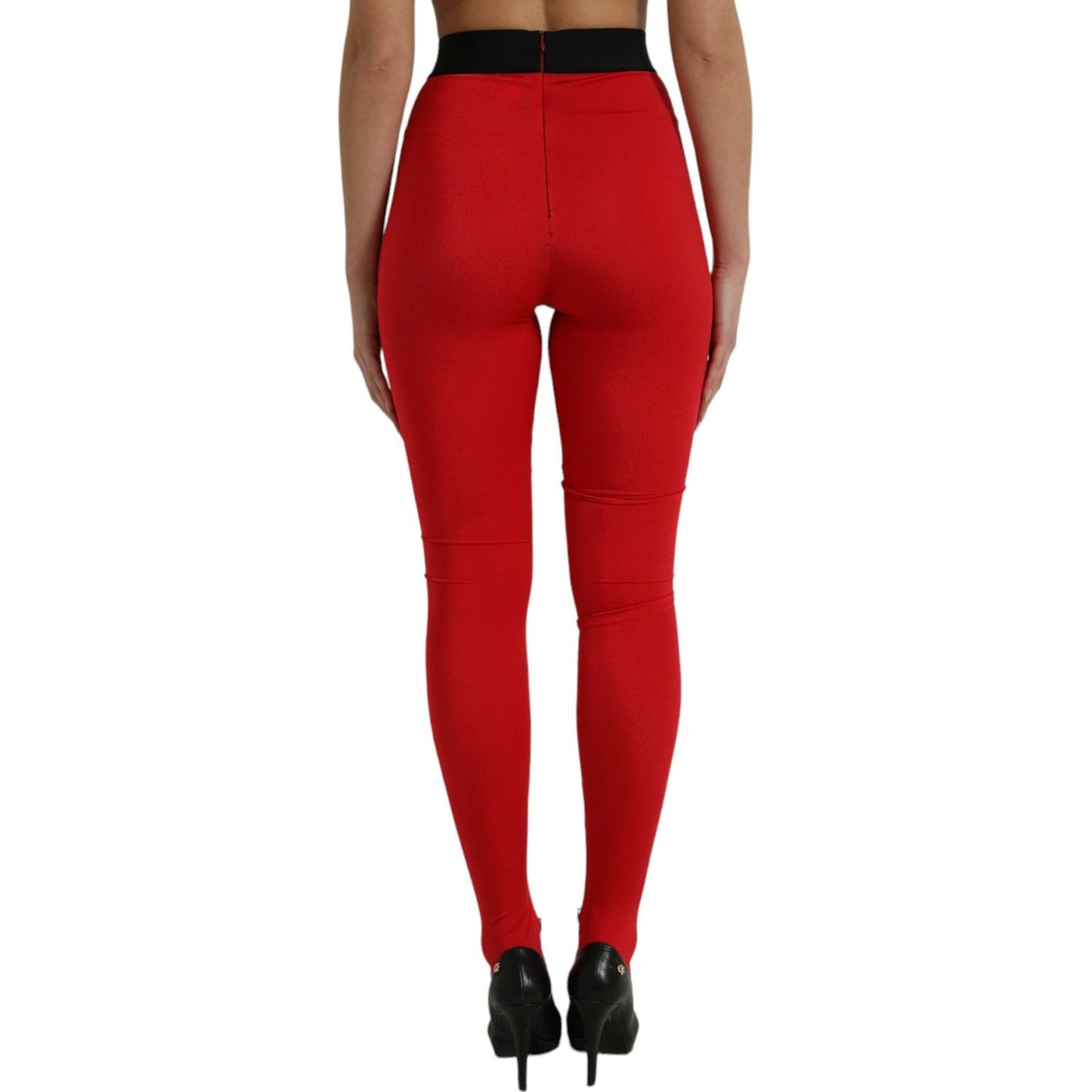 Dolce & Gabbana Elegant Red High Waist Leggings Pants red-nylon-stretch-slim-leggings-pants