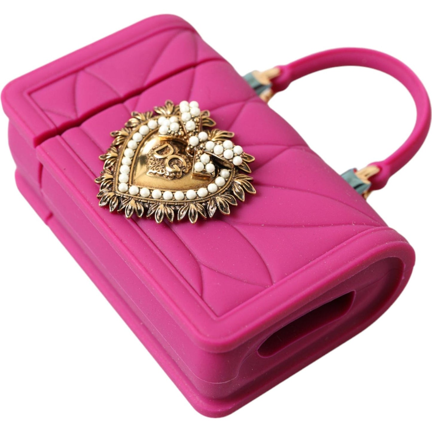 Dolce & Gabbana Chic Quilted Silicone Airpods Case - Pink & Gold pink-silicone-devotion-heart-bag-gold-chain-airpods-case