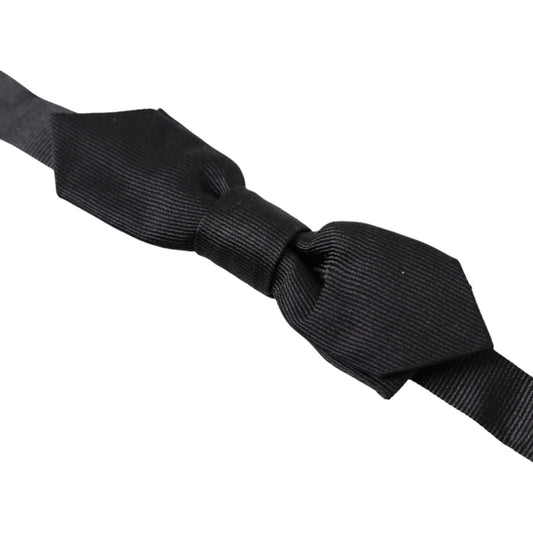 Dolce & Gabbana Elegant Silk Black Bow Tie for Sophisticated Style black-solid-silk-adjustable-neck-papillon-bow-tie