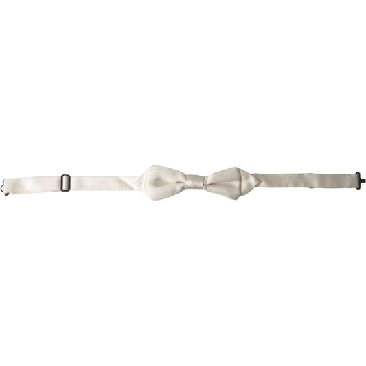Dolce & Gabbana Elegant White Silk Bow Tie white-silk-slim-adjustable-neck-papillon-bow-tie