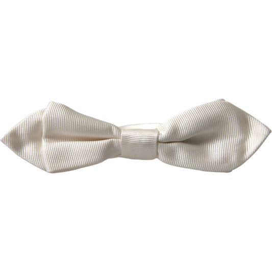 Dolce & Gabbana Elegant White Silk Bow Tie white-silk-slim-adjustable-neck-papillon-bow-tie 465A6925-BG-scaled-ff4e8d79-33b.jpg