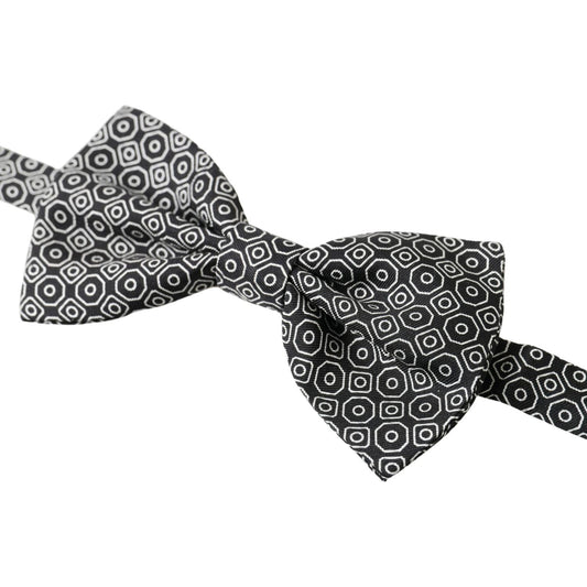 Dolce & Gabbana Elegant Black and White Silk Bow Tie black-white-pattern-adjustable-neck-papillon-bow-tie-1