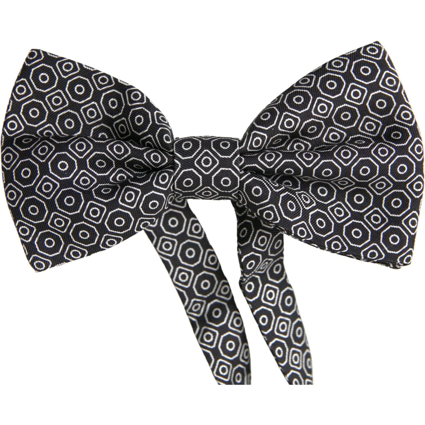 Dolce & Gabbana Elegant Black and White Silk Bow Tie black-white-pattern-adjustable-neck-papillon-bow-tie-1