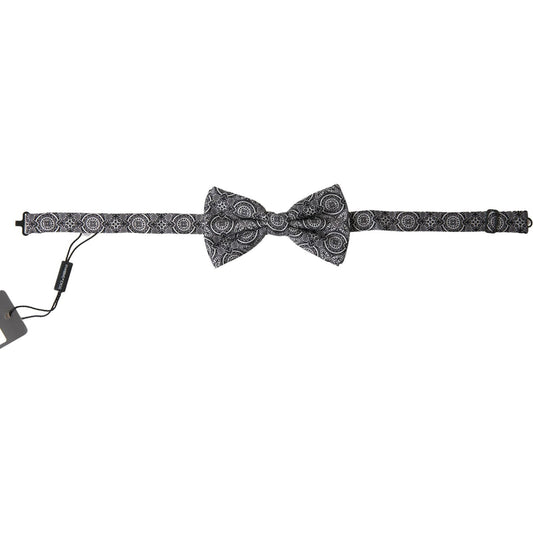 Dolce & Gabbana Elegant Black & White Silk Bow Tie black-white-pattern-adjustable-neck-papillon-bow-tie