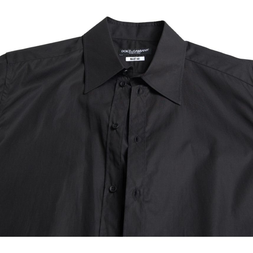 Dolce & Gabbana Elegant Black Gold Button Formal Shirt black-collared-long-sleeve-martini-shirt