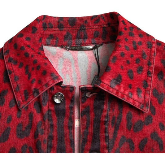 Dolce & Gabbana Vibrant Red Leopard Print Denim Jacket red-leopard-cotton-collared-denim-jacket