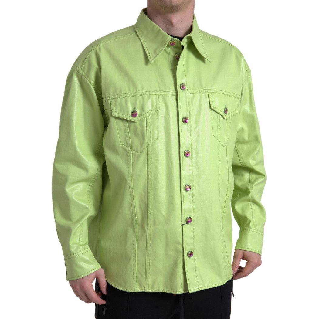 Dolce & Gabbana Elegant Light Green Cotton Button Down Shirt green-cotton-collared-button-down-shirt