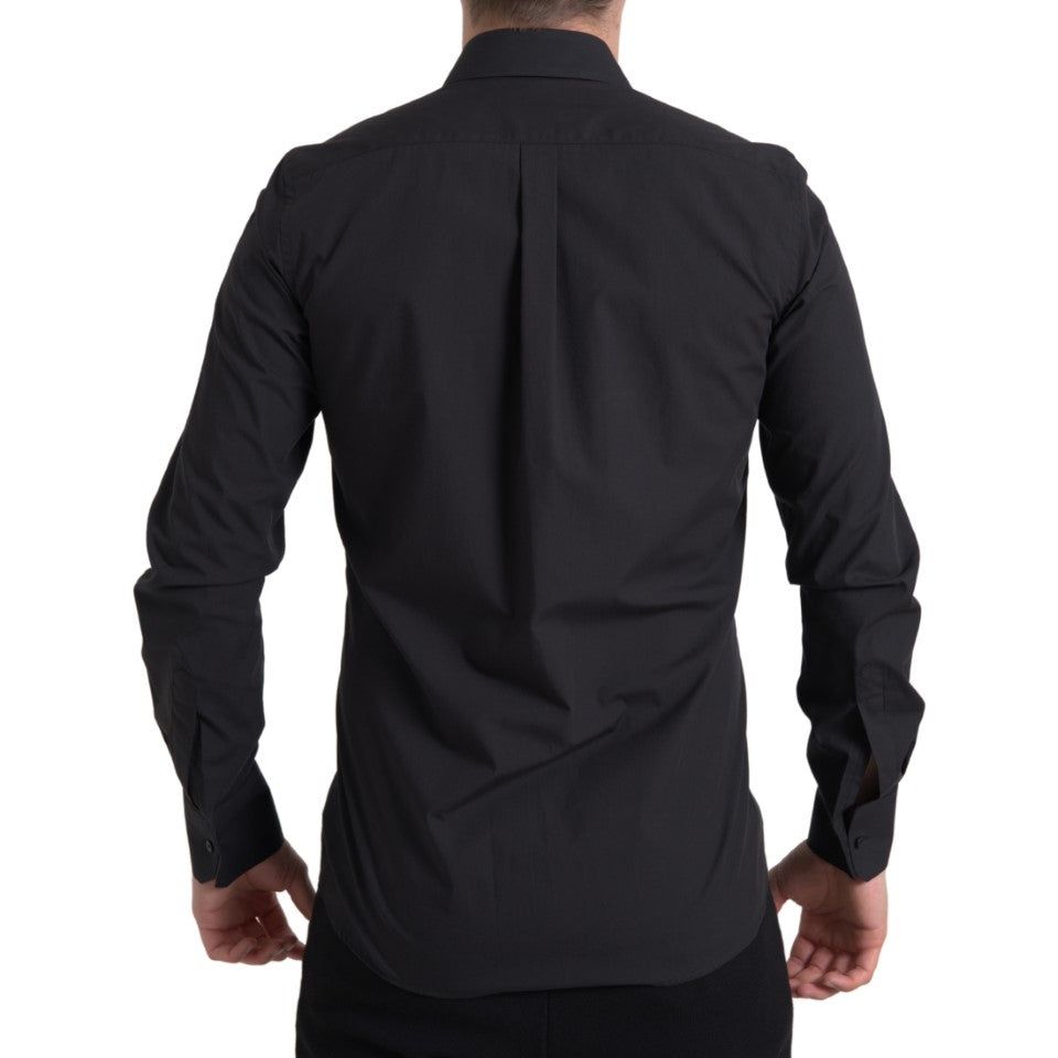 Dolce & Gabbana Elegant Slim Fit Black Cotton Dress Shirt black-cotton-men-long-sleeves-martini-shirt