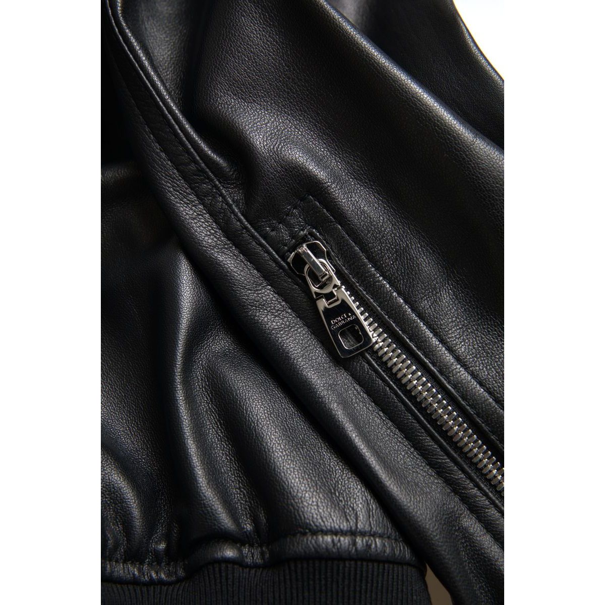 Dolce & Gabbana Elegant Black Leather Bomber Jacket black-leather-full-zip-bomber-men-jacket