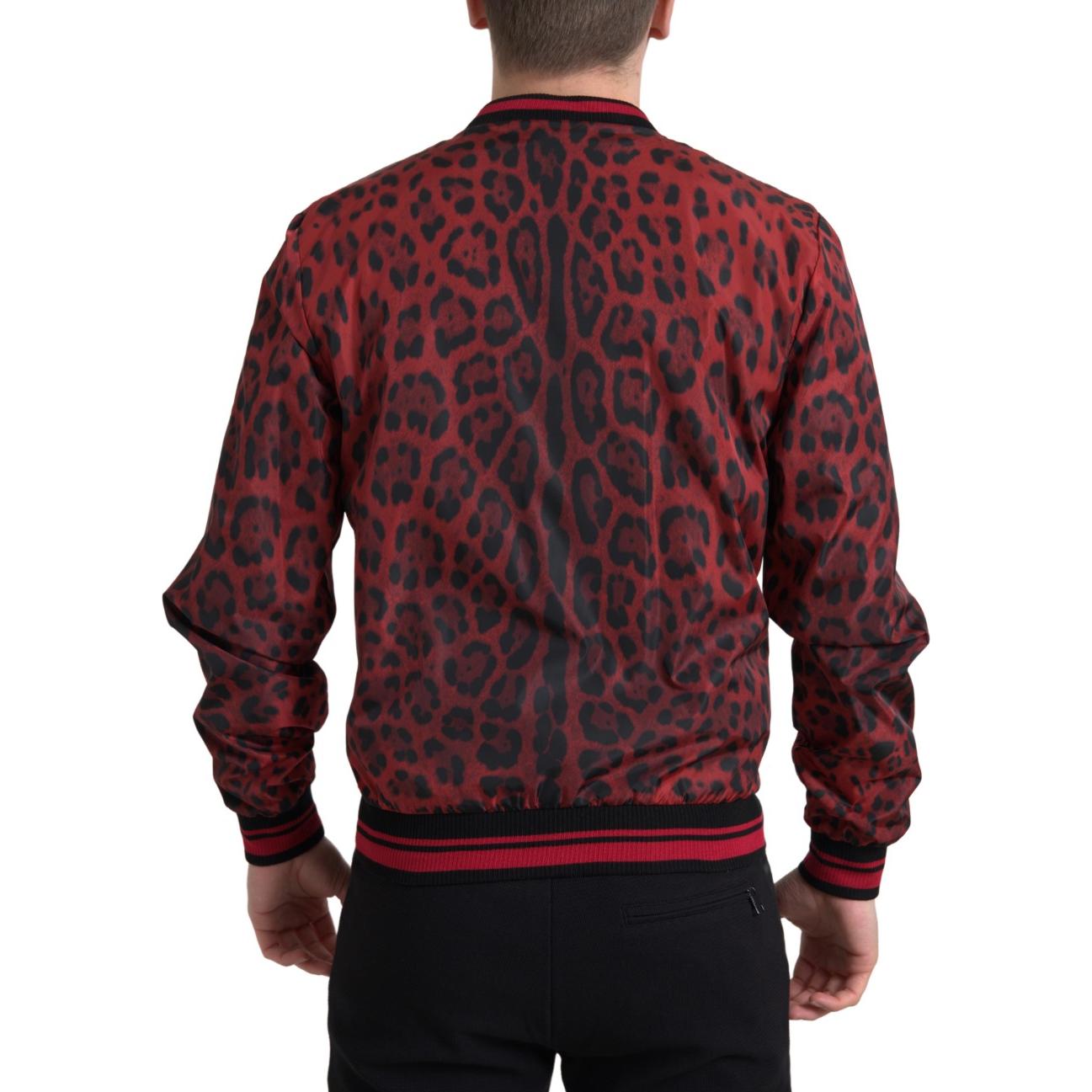 Dolce & Gabbana Red Leopard Print Bomber Jacket red-leopard-bomber-short-coat-jacket