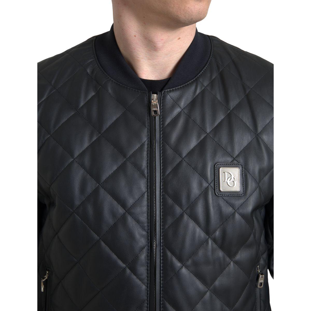 Dolce & Gabbana Elegant Black Leather Bomber Jacket black-leather-full-zip-quilted-jacket