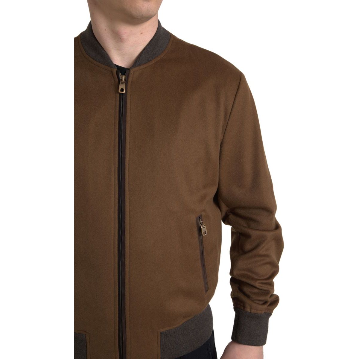 Dolce & Gabbana Elegant Brown Cashmere Bomber Jacket brown-cashmere-full-zip-bomber-men-jacket