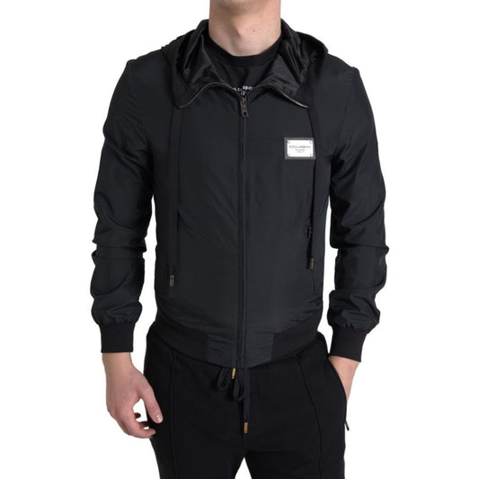 Dolce & Gabbana Elegant Black Hooded Sweatshirt with Logo Plaque black-hooded-nylon-bomber-full-zip-sweater 465A7695-Medium-fe54de7b-267.jpg