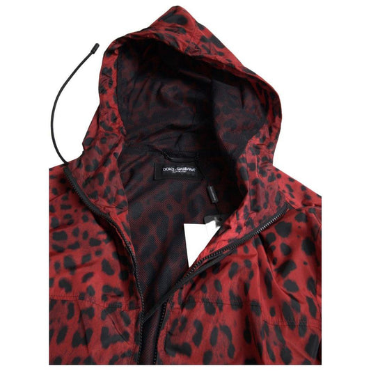 Dolce & Gabbana Red Leopard Hooded Bomber Jacket red-leopard-hooded-bomber-full-zip-jacket