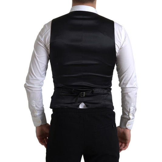 Dolce & Gabbana Elegant Black Formal Dress Vest black-polyester-waistcoat-formal-men-vest