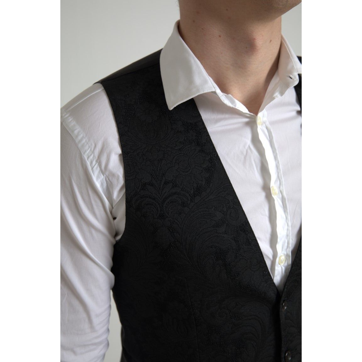 Dolce & Gabbana Elegant Black Formal Dress Vest black-polyester-waistcoat-formal-men-vest