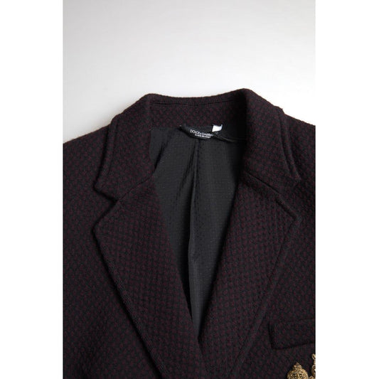 Dolce & Gabbana Elegant Purple Double Breasted Wool Blazer black-logo-embroidery-double-breasted-blazer